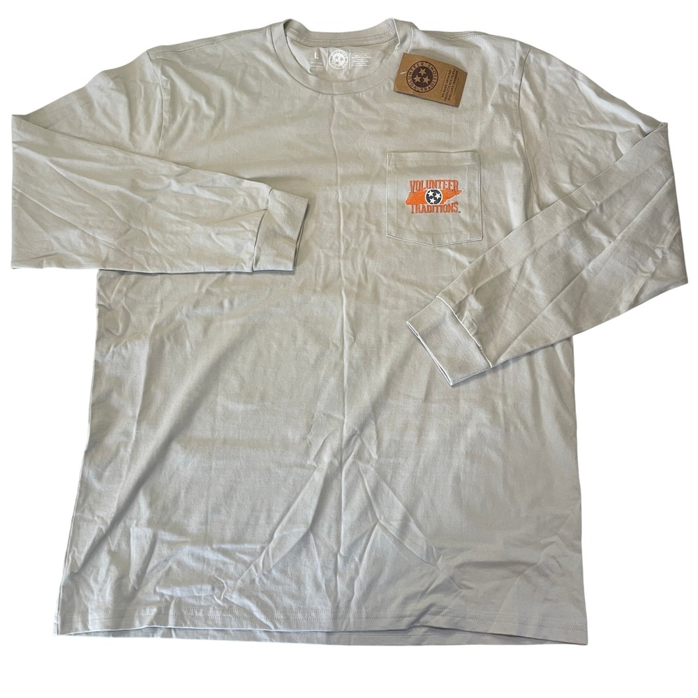 NWT Volunteer Traditions Mens Long Sleeve Pocket T-Shirt Pebble Grey TN Large